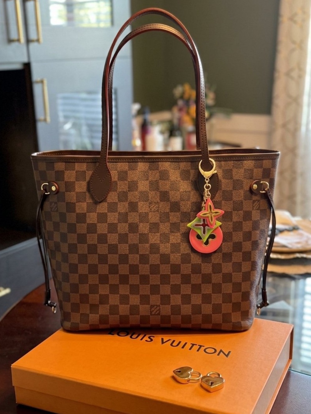 Louis Vuitton Retro Keychain with Multicolor Charm & Heart locks & Key